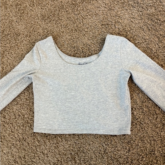NEW WITHOUT TAGS Brandy Melville Grey Long Sleeve Crop top Scoop Neck - Picture 2 of 4